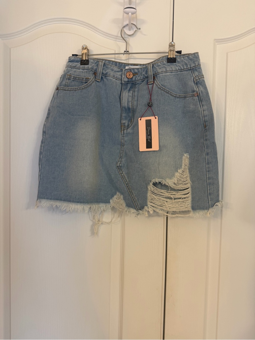 Denim Distressed Mini Skirt - Light Blue NWT